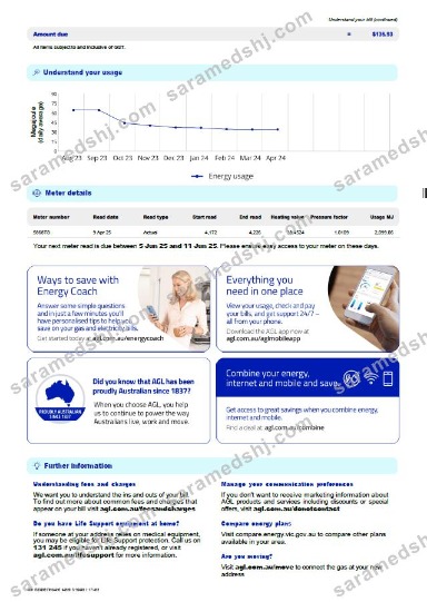 Australia AGL Gas utility bill template in Word and PDF formats, 3 pages, 3rd page